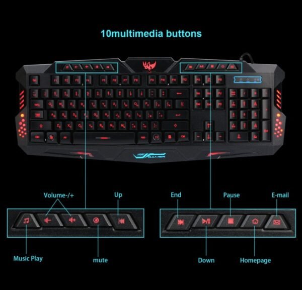 J10 tricolor backlight wired gaming keyboard set colorful luminous gaming mouse keyboard Russian keyboard - Image 4